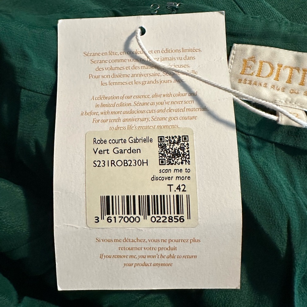 Sézane Green Tie-Strap Mini Dress Linen Blend Cutout Back Size 42 Large NWT - Picture 7 of 10